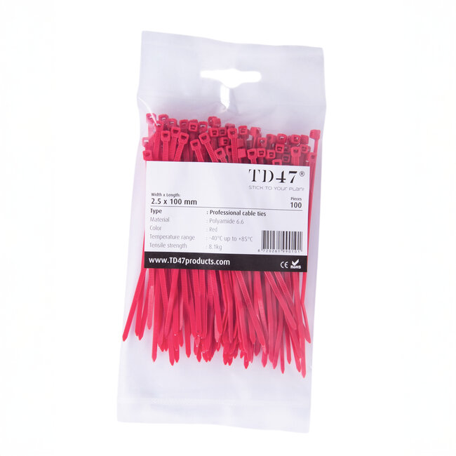 TD47 attaches de câbles 2.5 x 100 mm rouge