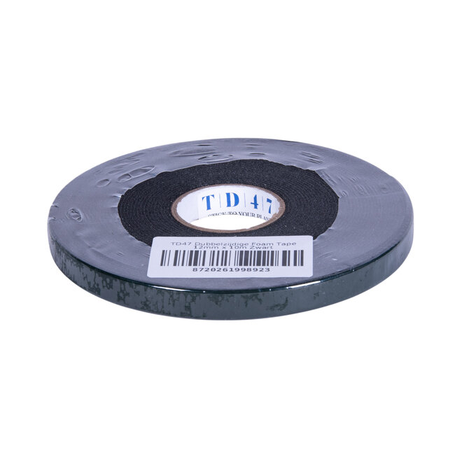 TD47 Ruban adhésif double face en mousse 12 mm x 10 m Noir