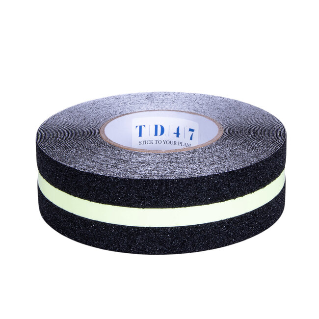 TD47 Antislip Tape 50mm x 18,3m Zwart met Glow in the Dark Streep