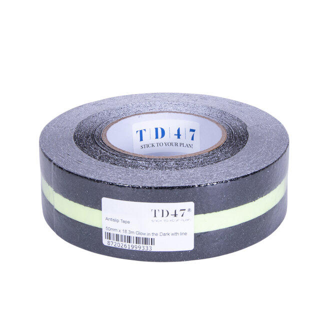 TD47 Anti-Rutsch-Klebeband 50 mm x 18,3 m Schwarz mit Glow in the Dark Streifen