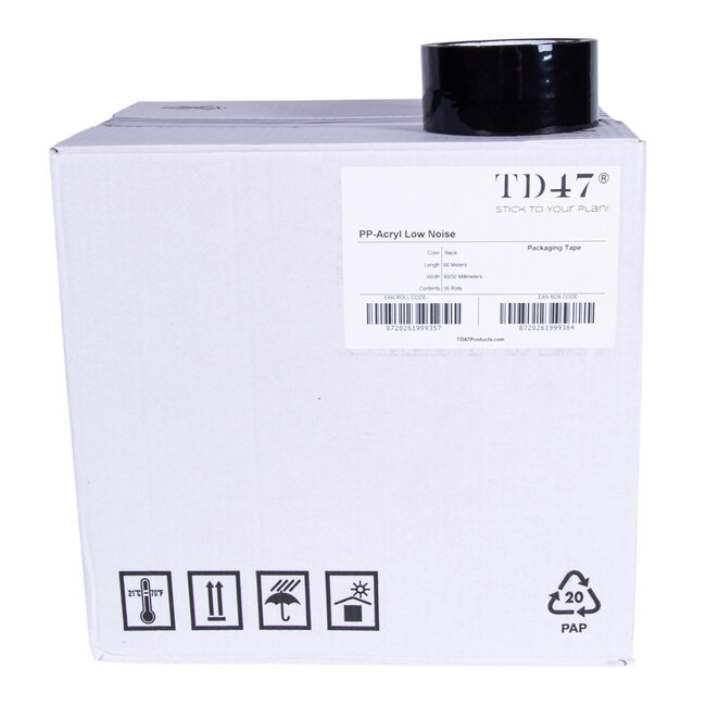 TD47 Ruban d'emballage PP Bas Low Bruit 50mm x 66m Noir (36 rouleaux)