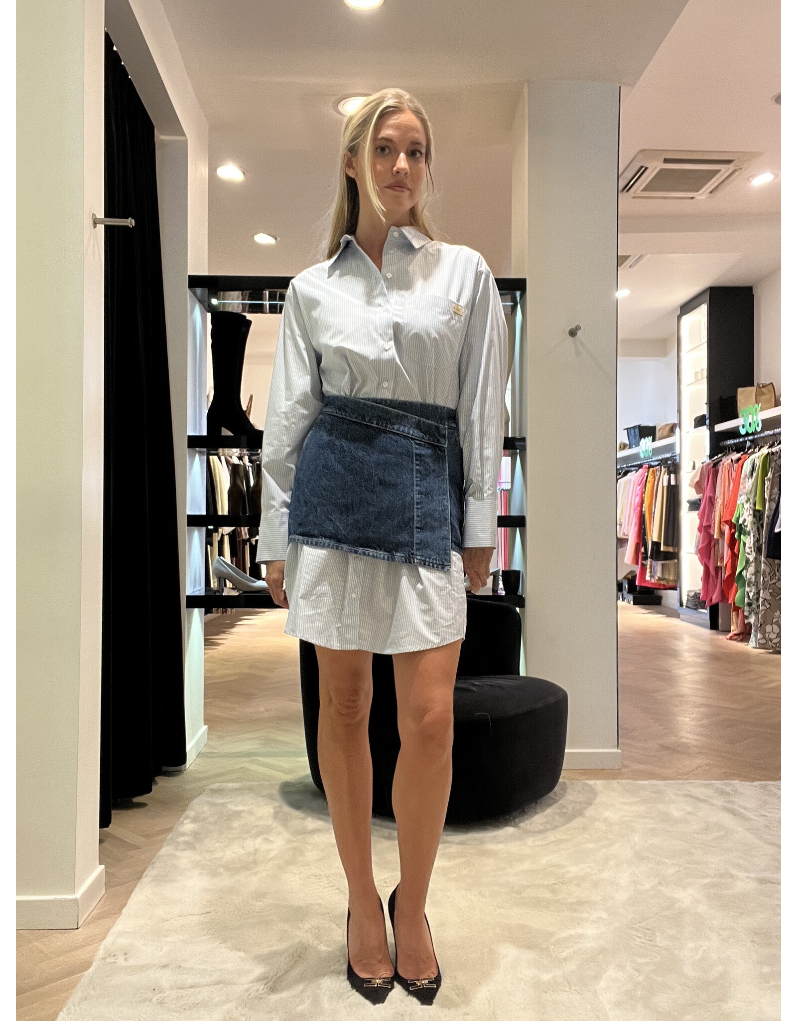 Elisabetta Franchi Hemd streep en jeansrokje E Franchi