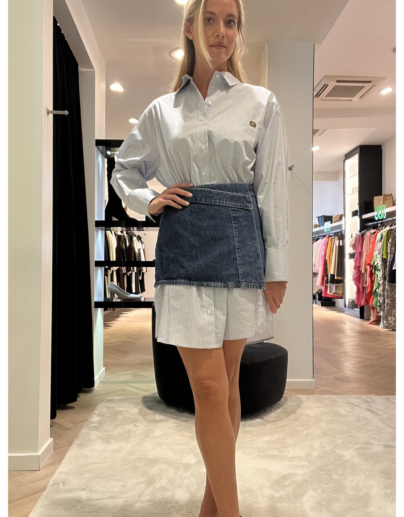 Elisabetta Franchi Hemd streep en jeansrokje E Franchi