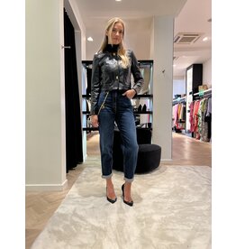 Elisabetta Franchi Kort vestje E Franchi leder zwart