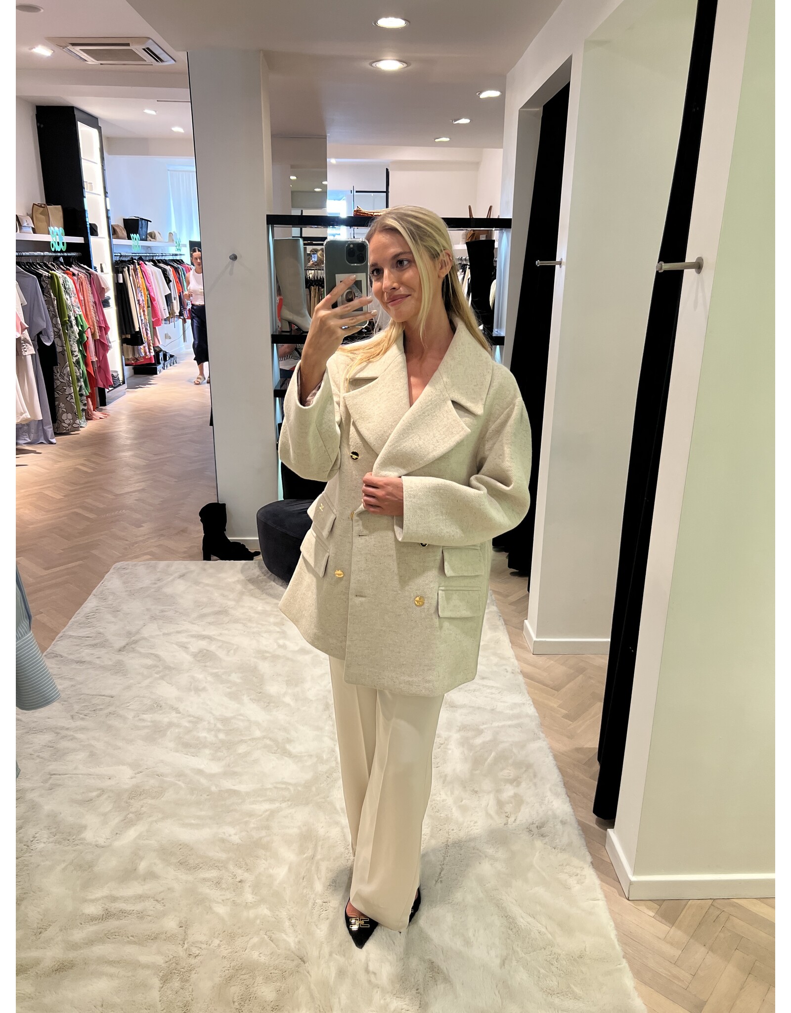 Elisabetta Franchi Korte mantel E Franchi écru caban-look