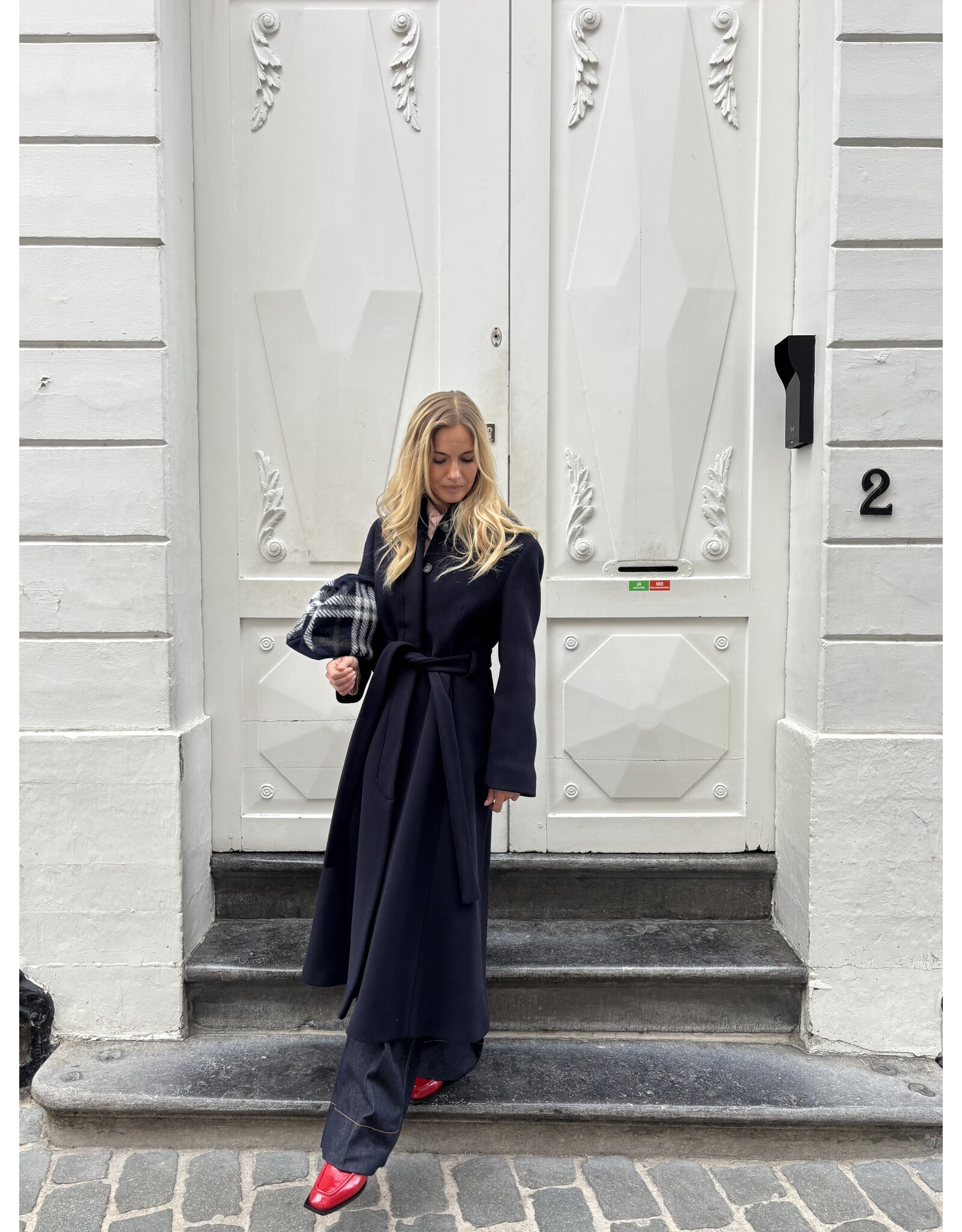 Natan Mantel Natan dblauw wol + riem