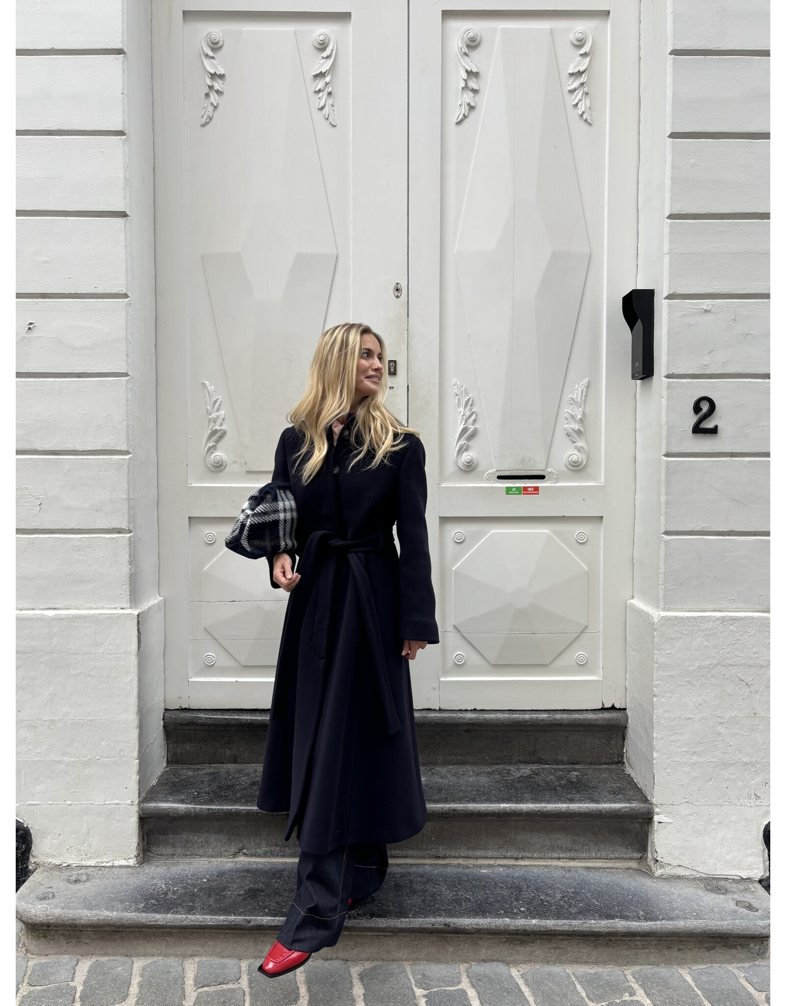 Natan Mantel Natan dblauw wol + riem