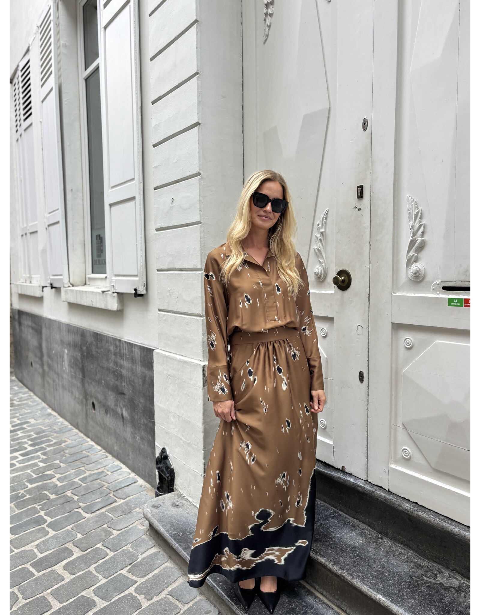 Natan Lang kleed Natan Delica print camel