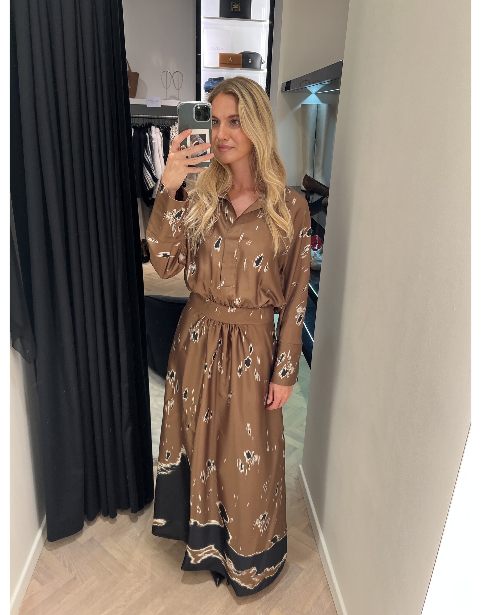 Natan Lang kleed Natan Delica print camel