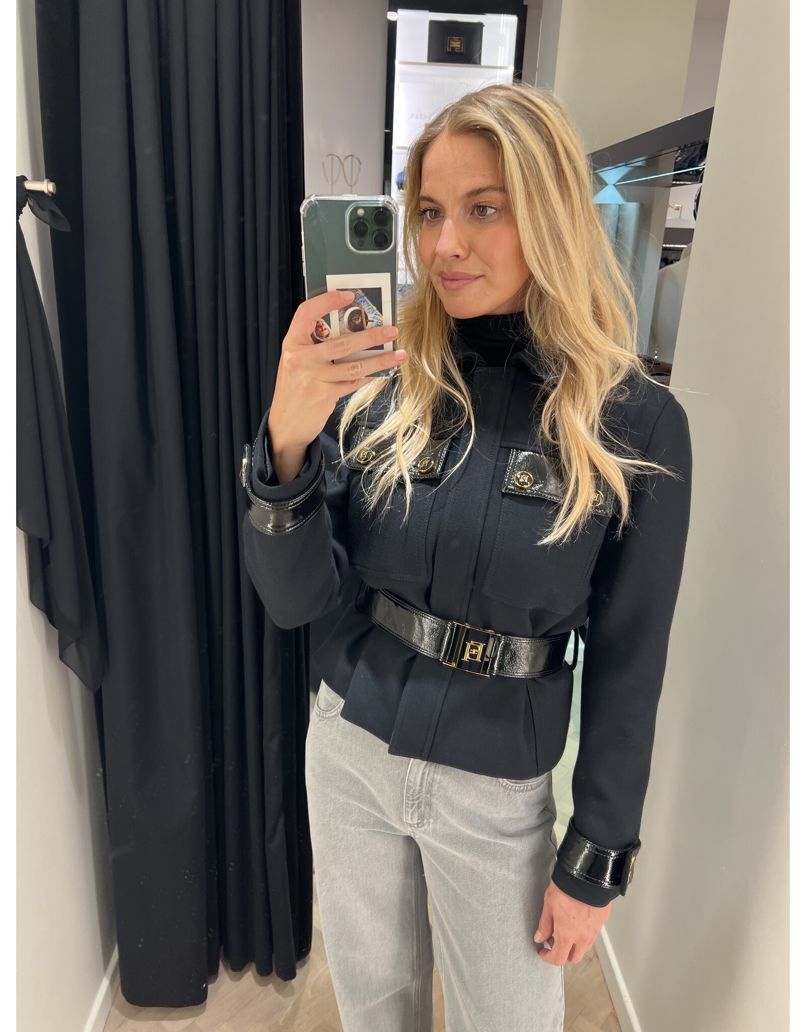 Elisabetta Franchi Jacket with belt E Franchi zwart + vinyl