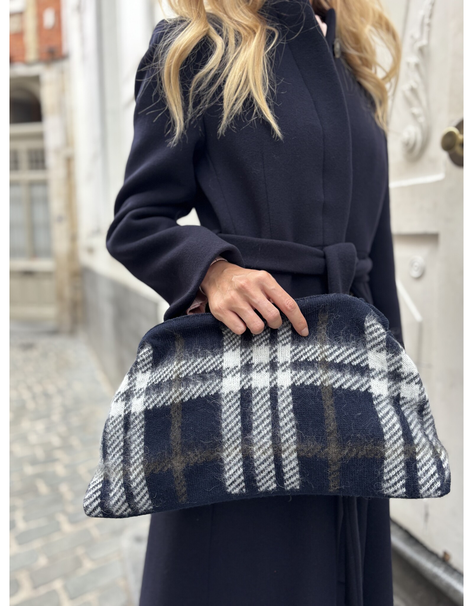 Natan Clutch Natan Maxou ruit dblauw wol