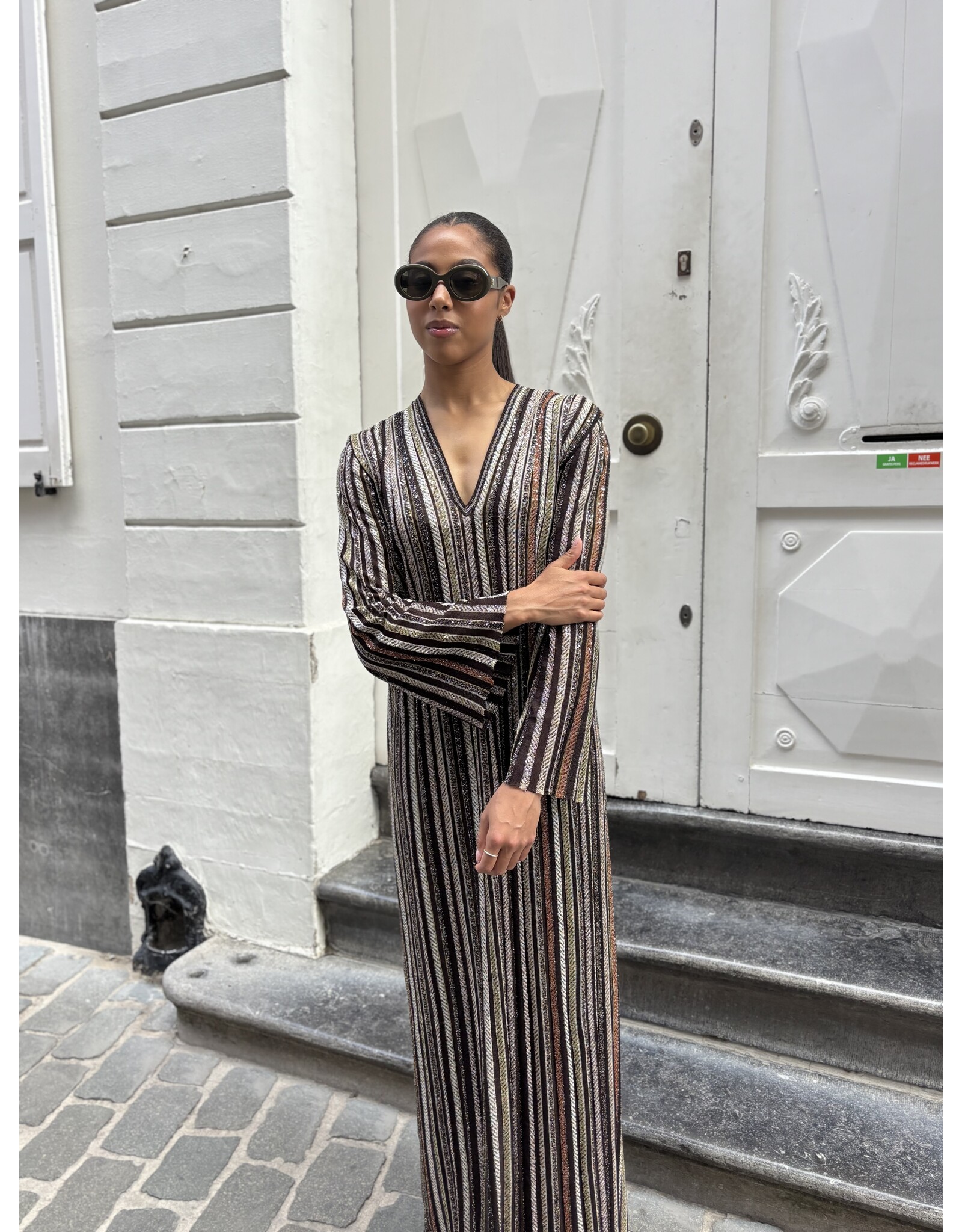 Missoni Lang kleed Missoni lurex brown tones