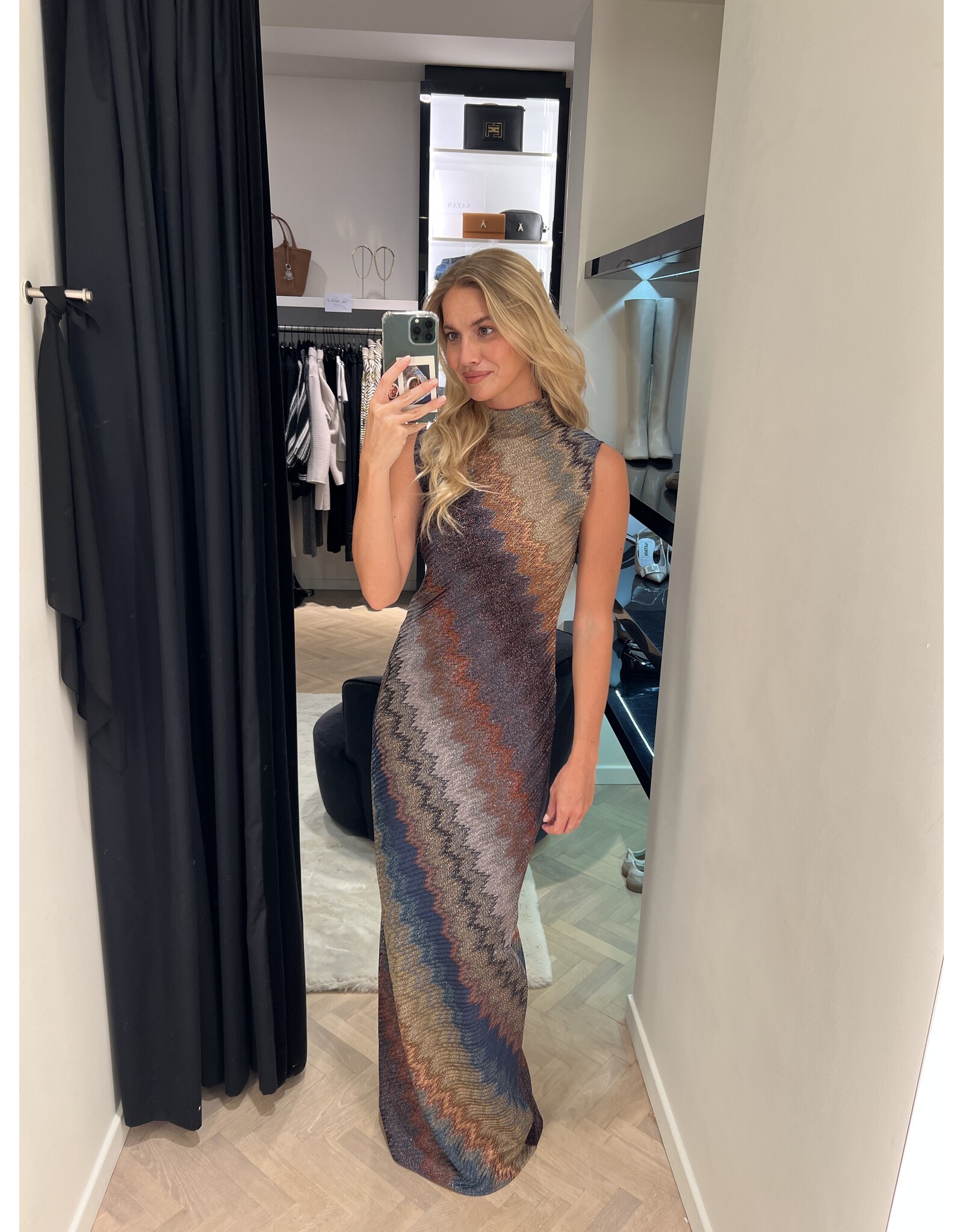 Missoni Lang kleed Missoni lurex purple/beige/cognac