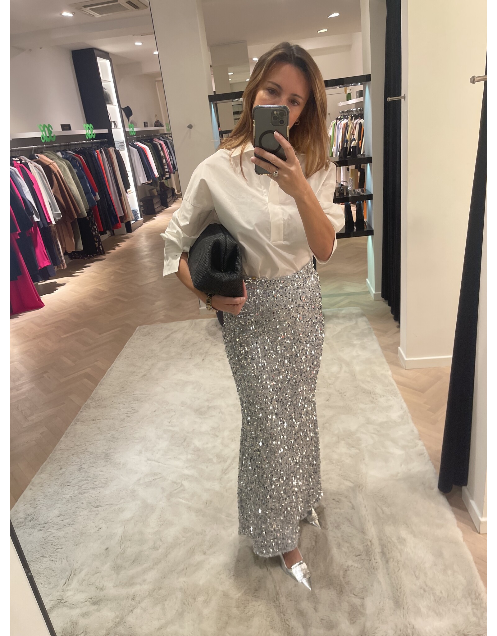 Elisabetta Franchi Long skirt E Franchi ijsblauw/zilver pailletten