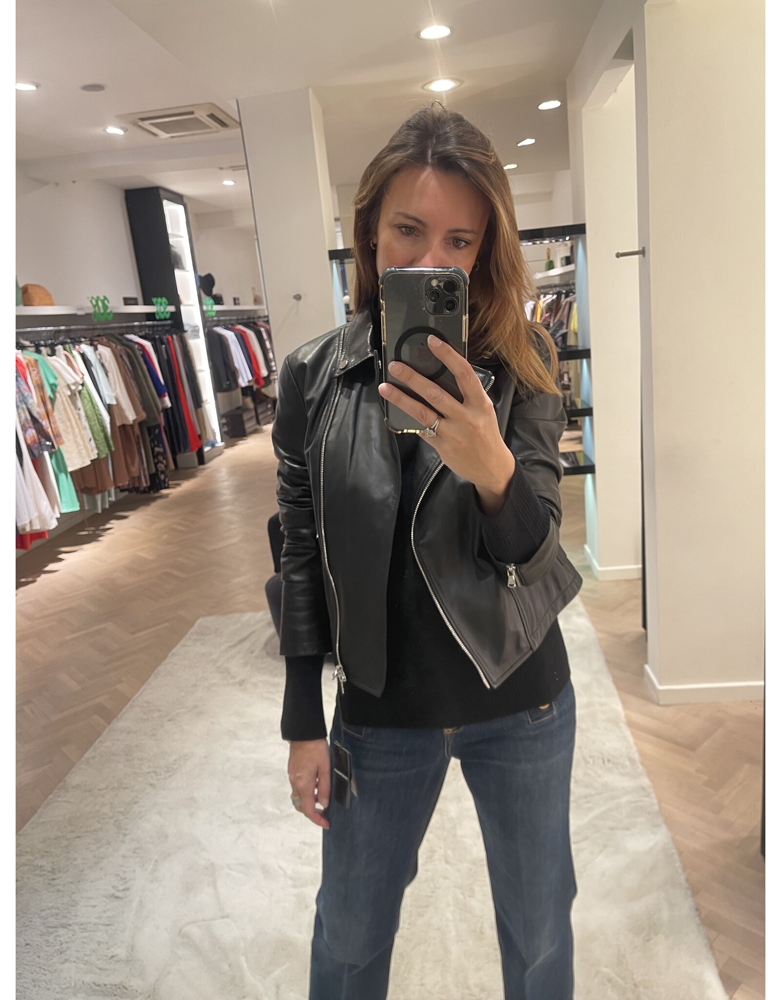 Emporio Armani Lederen bikervest E Armani zwart