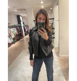 Emporio Armani Lederen bikervest E Armani zwart