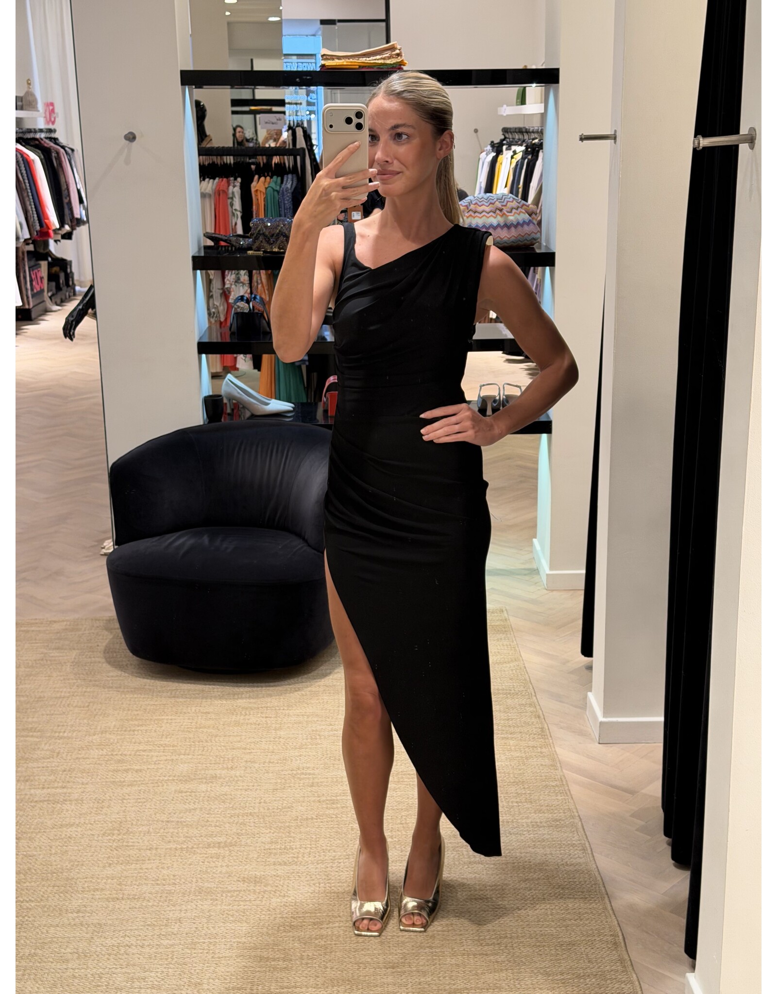 Elisabetta Franchi Lang kleed E Franchi zwart + gold