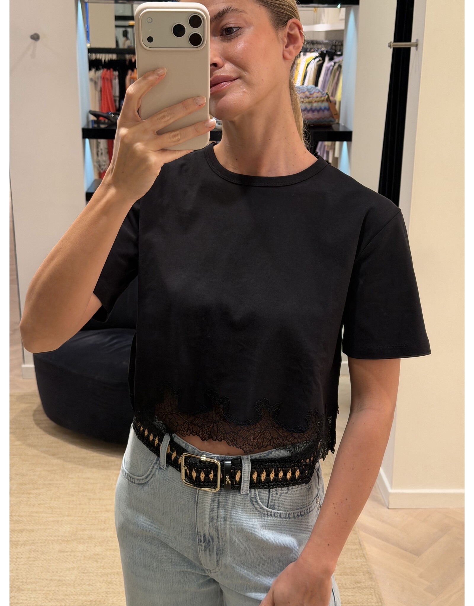 Patrizia Pepe T-shirt P Pepe + kanten boord