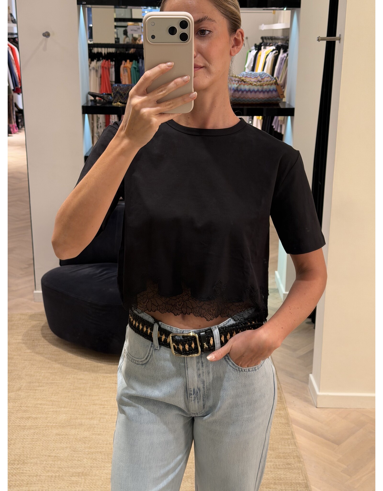 Patrizia Pepe T-shirt P Pepe + kanten boord