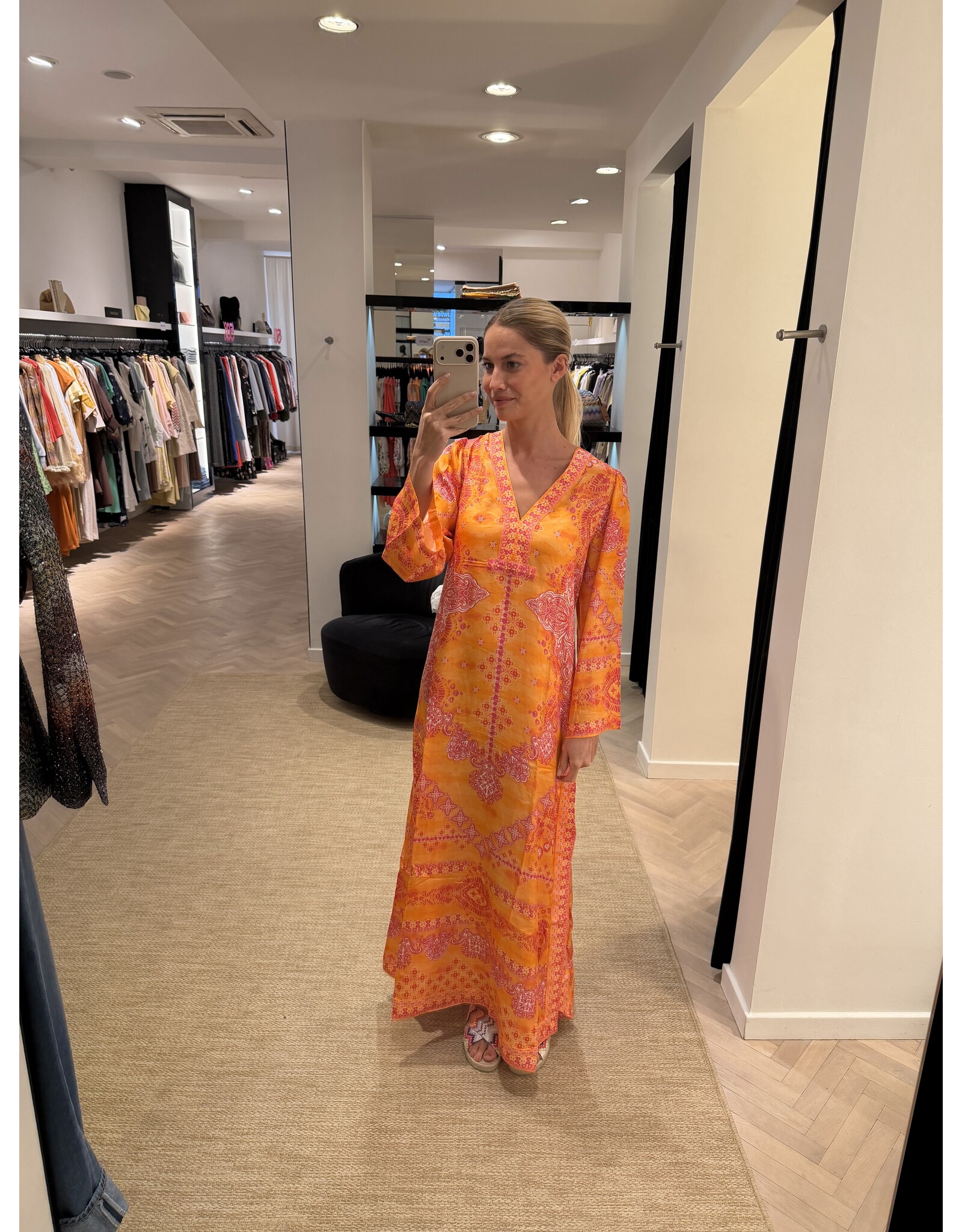 Lange kaftan Hale Bob Bridie orange silk