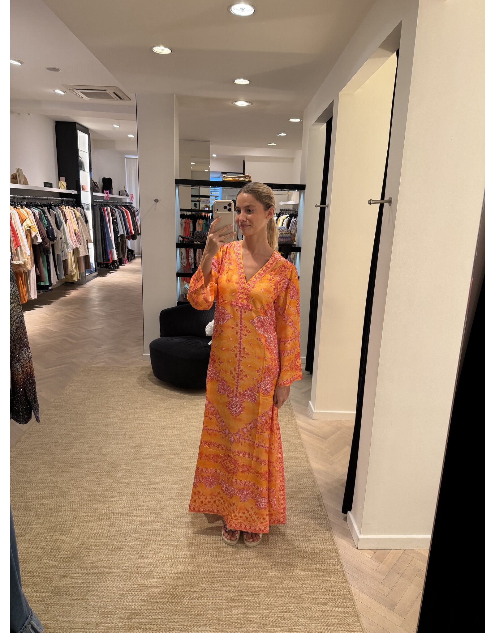 Lange kaftan Hale Bob Bridie orange silk