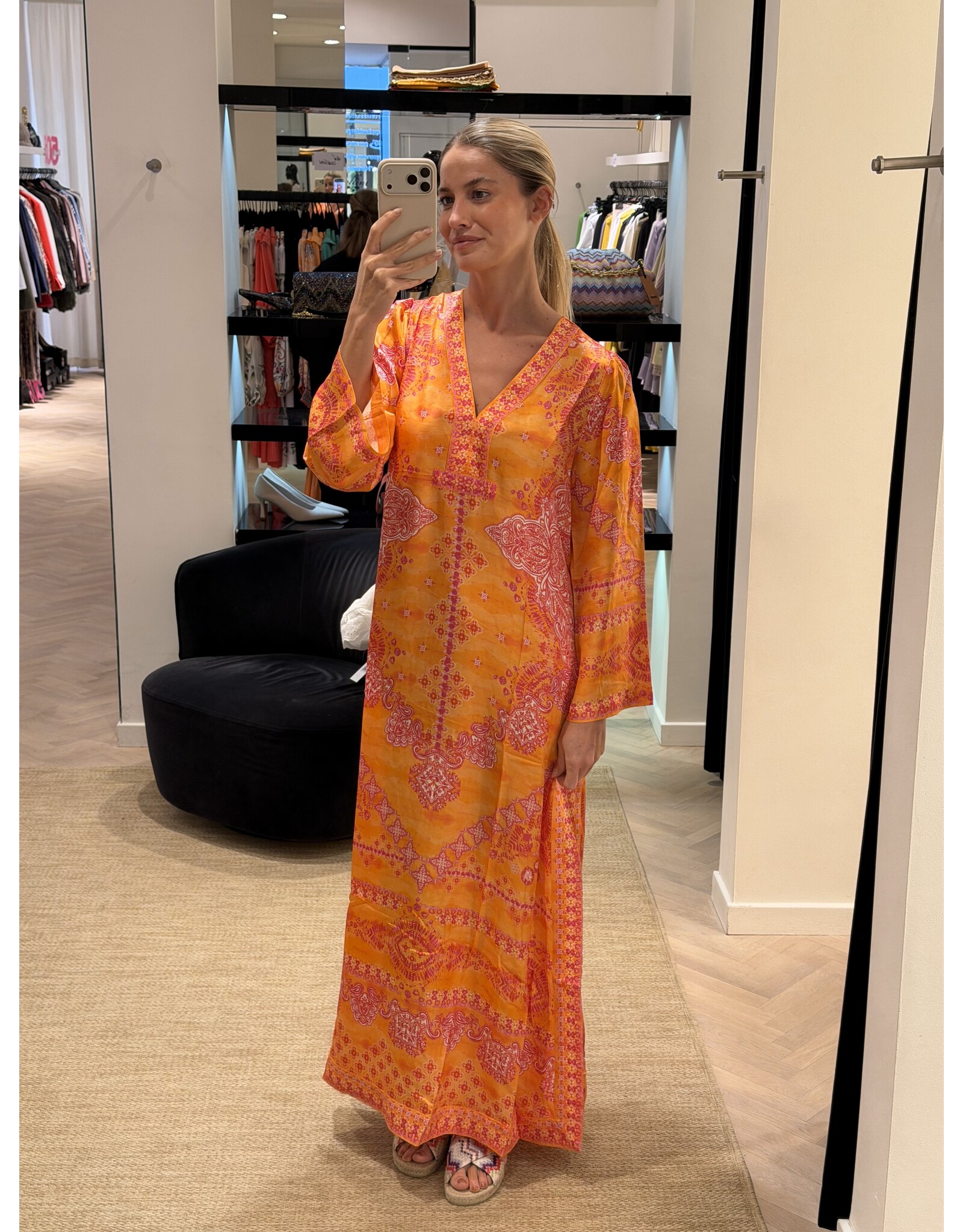 Lange kaftan Hale Bob Bridie orange silk