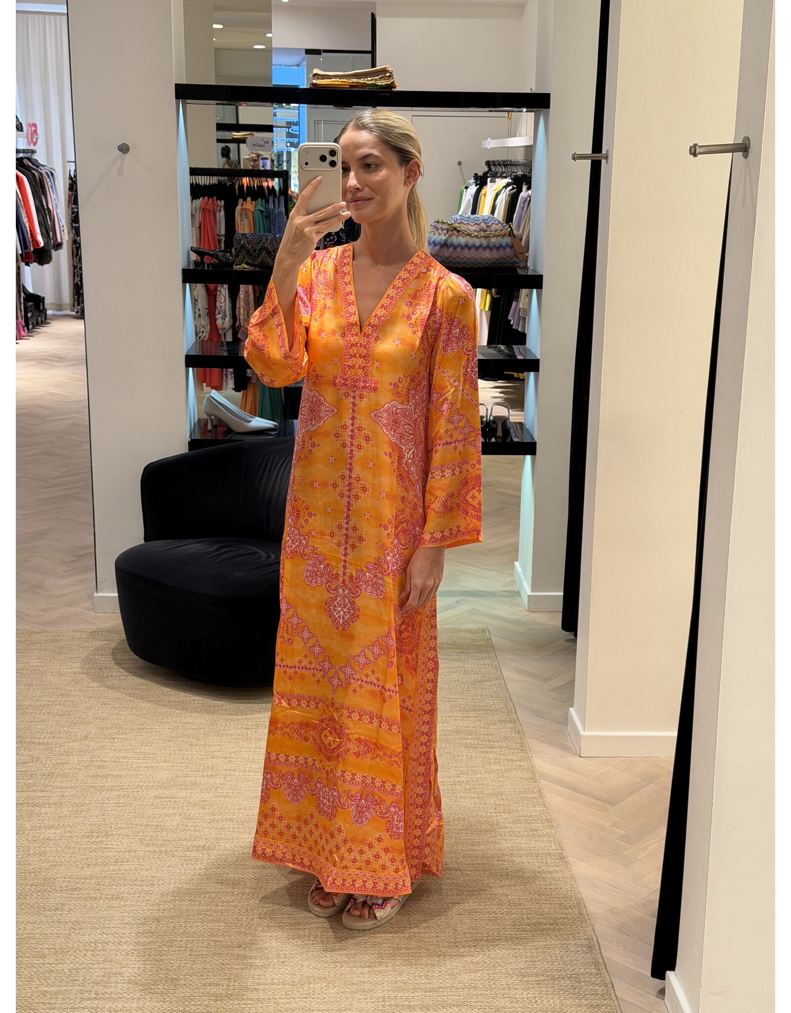 Lange kaftan Hale Bob Bridie orange silk
