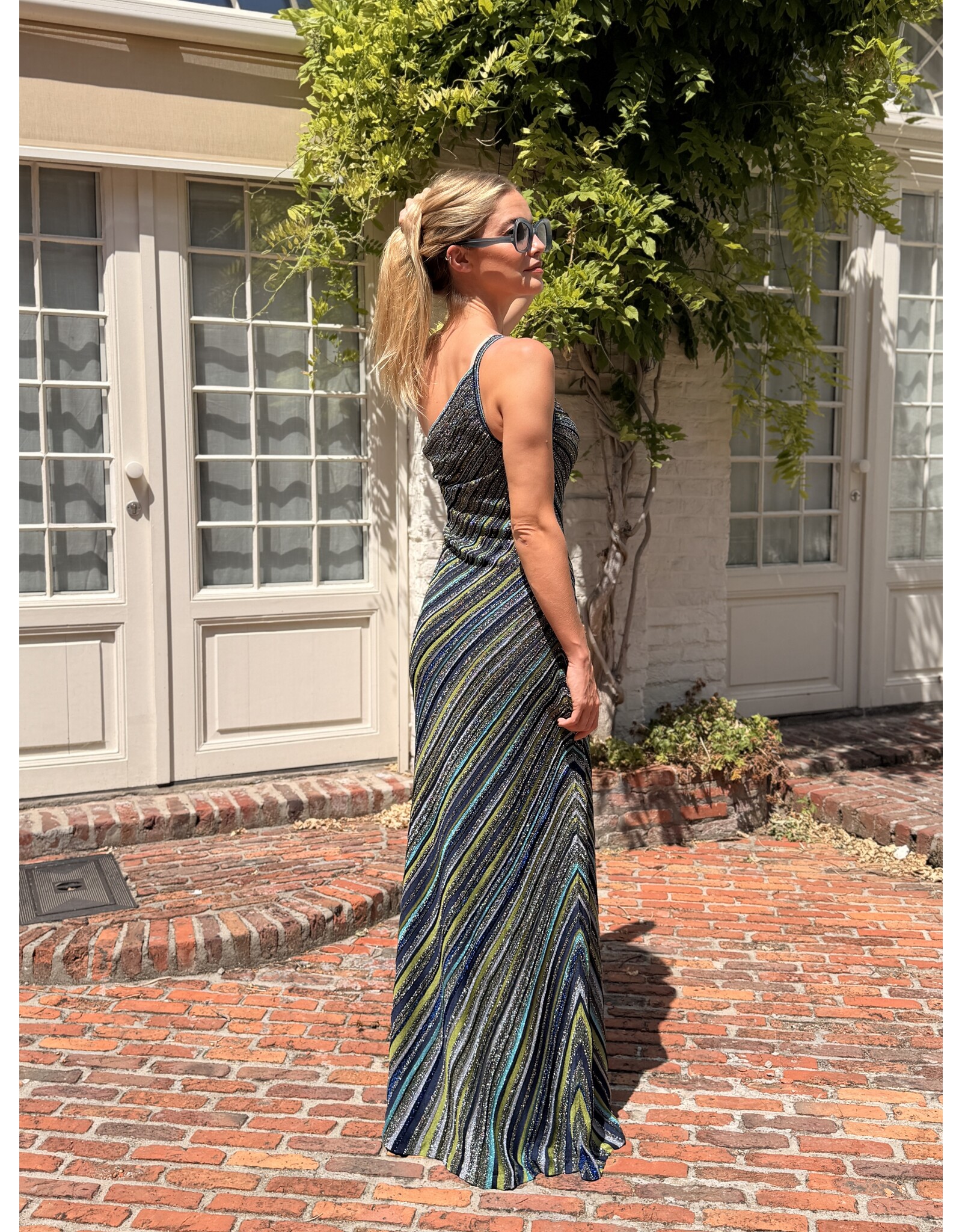 Missoni Lang kleed Missoni one shoulder green/blue