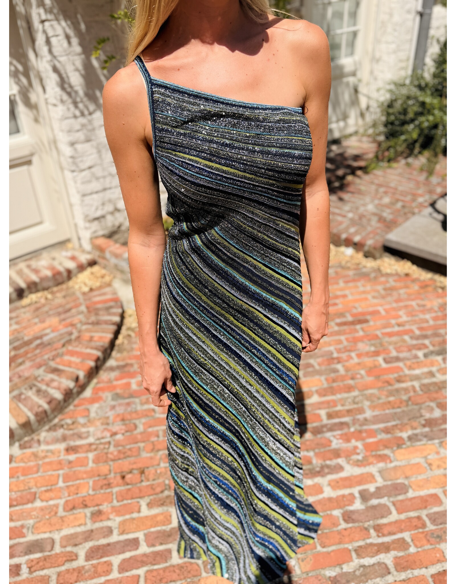 Missoni Lang kleed Missoni one shoulder green/blue