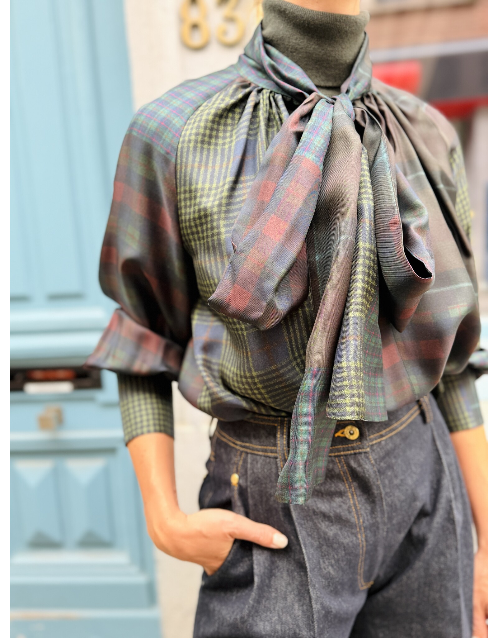 Natan Bloes Natan Fable silk tartan donkerblauw