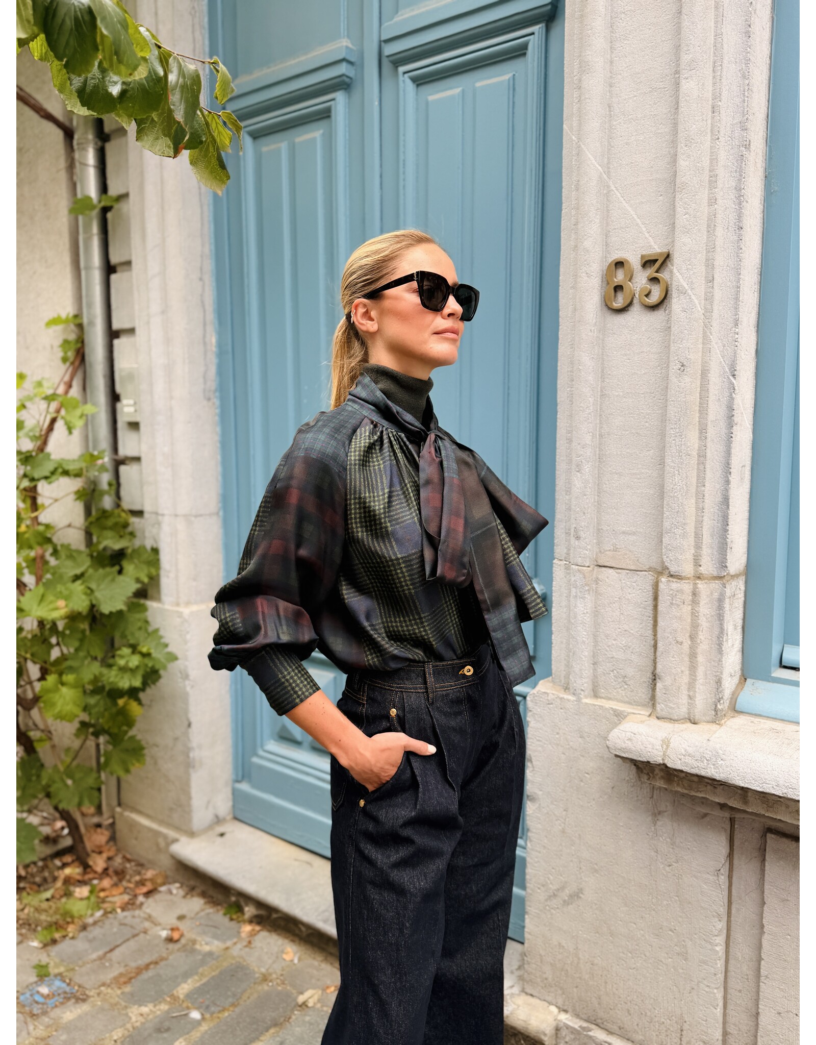 Natan Bloes Natan Fable silk tartan donkerblauw