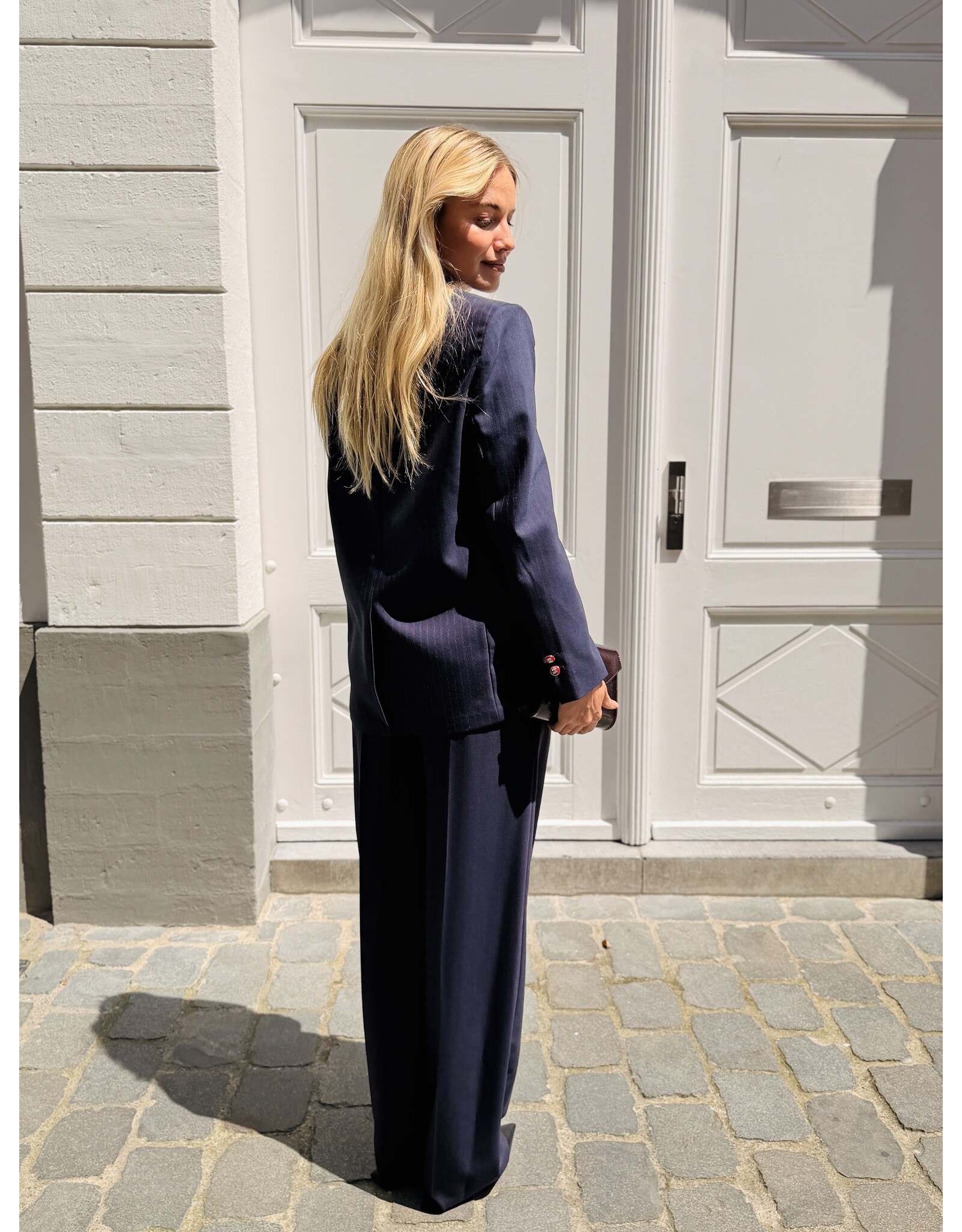 Elisabetta Franchi Wijde broek E Franchi stripe donkerblauw/rood