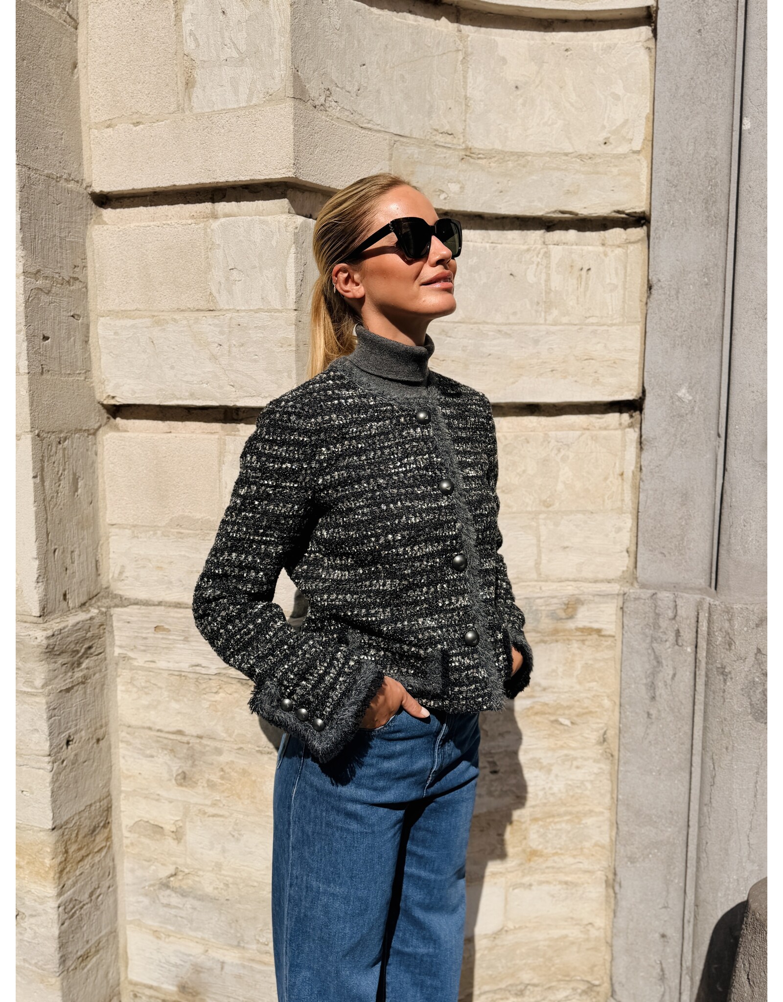 Emporio Armani Korte Chanel-look vest E Armani donkergrijs