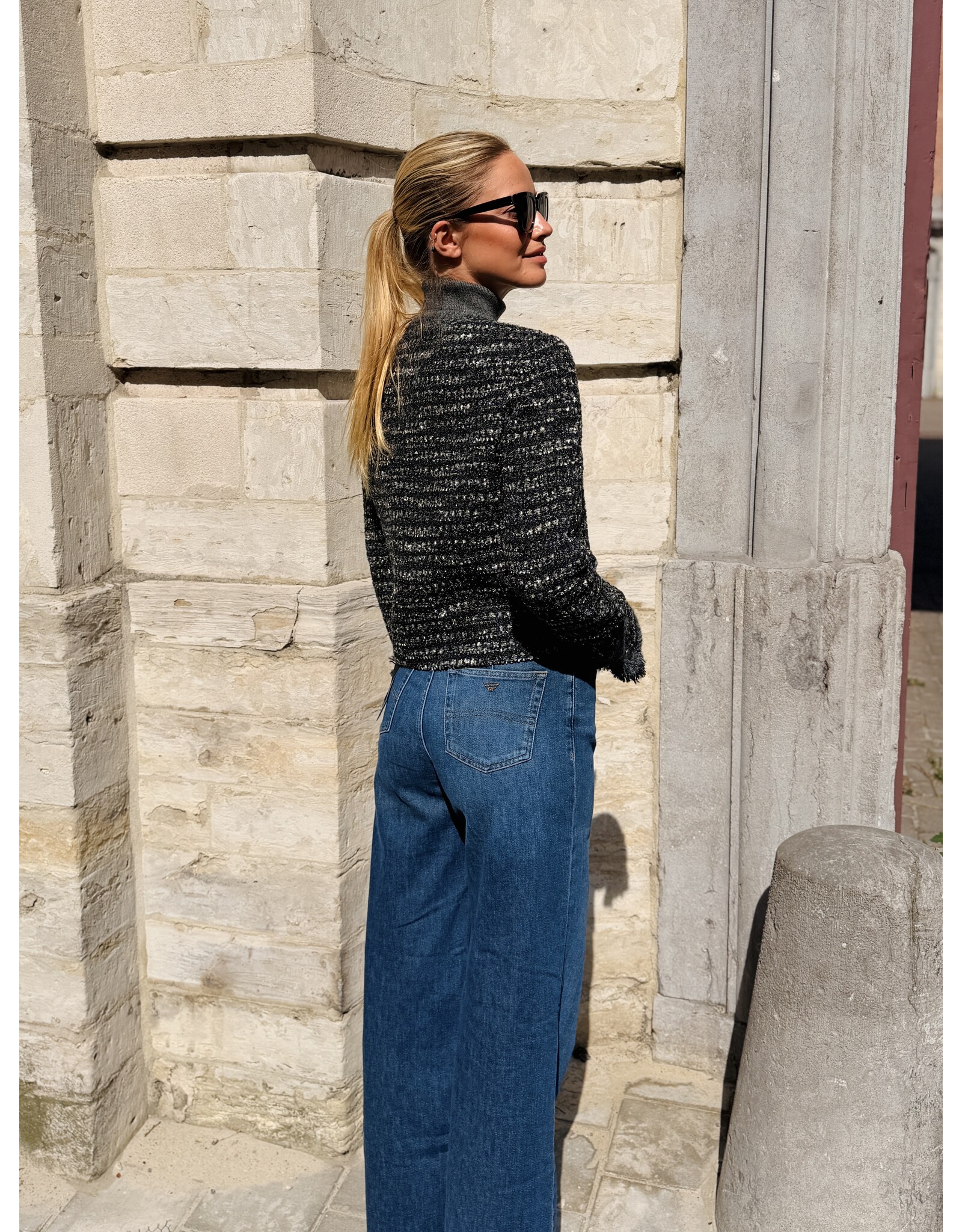 Emporio Armani Korte Chanel-look vest E Armani donkergrijs