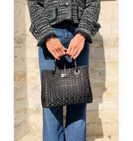 Emporio Armani Kleine handtas E Armani gevlochten leder zwart