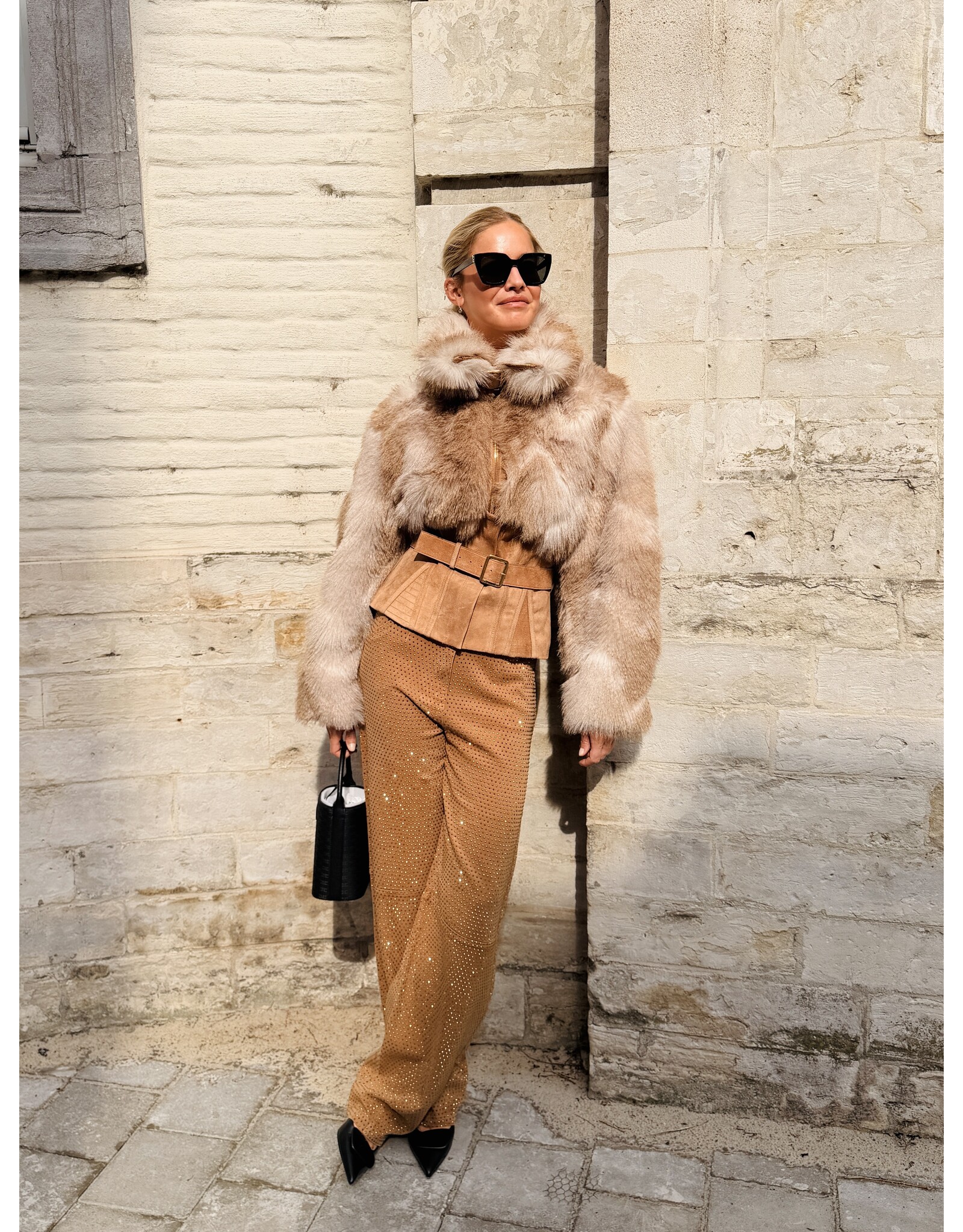 Elisabetta Franchi Korte vest E Franchi pels camel