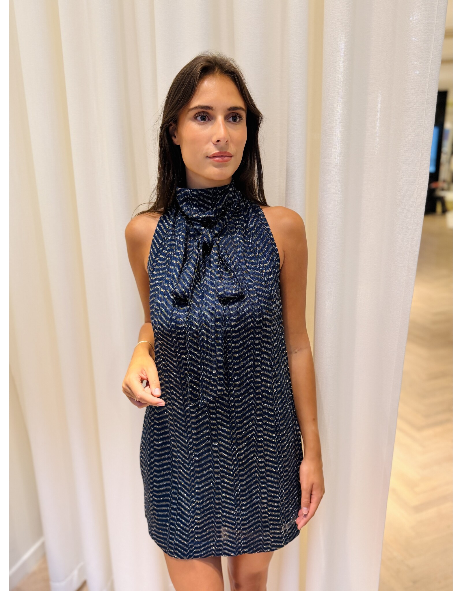 Missoni Kort kleedje met strik Missoni blue/gold lurex