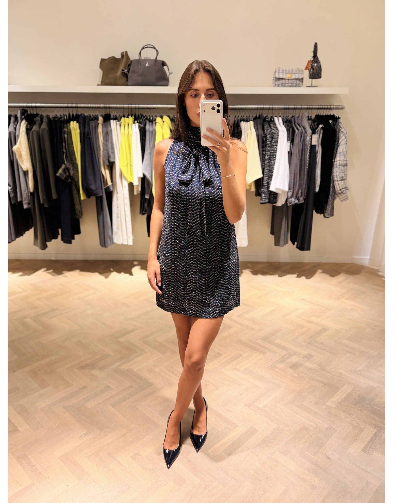 Missoni Kort kleedje met strik Missoni blue/gold lurex