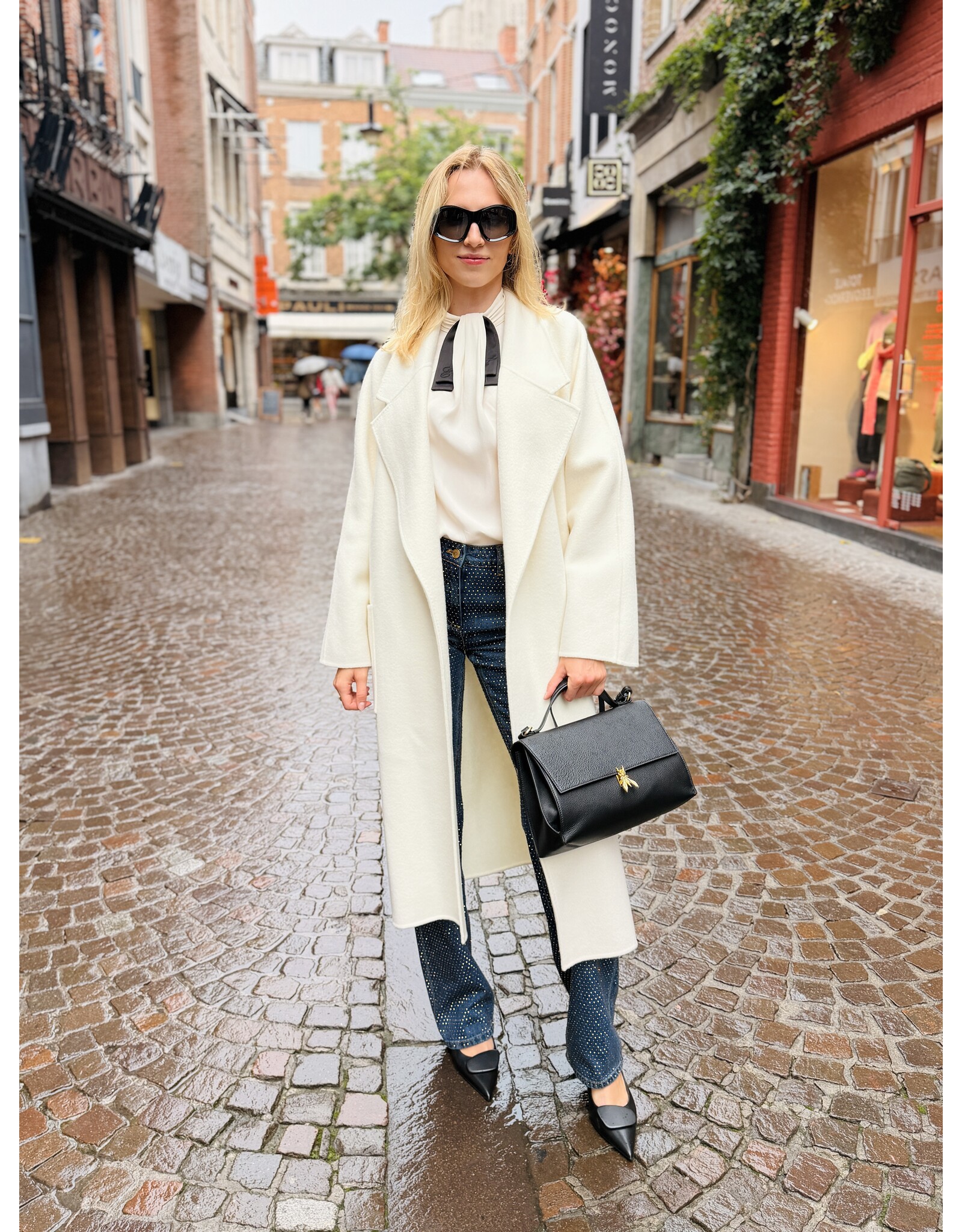 Elisabetta Franchi Oversized mantel met riem E Franchi wol