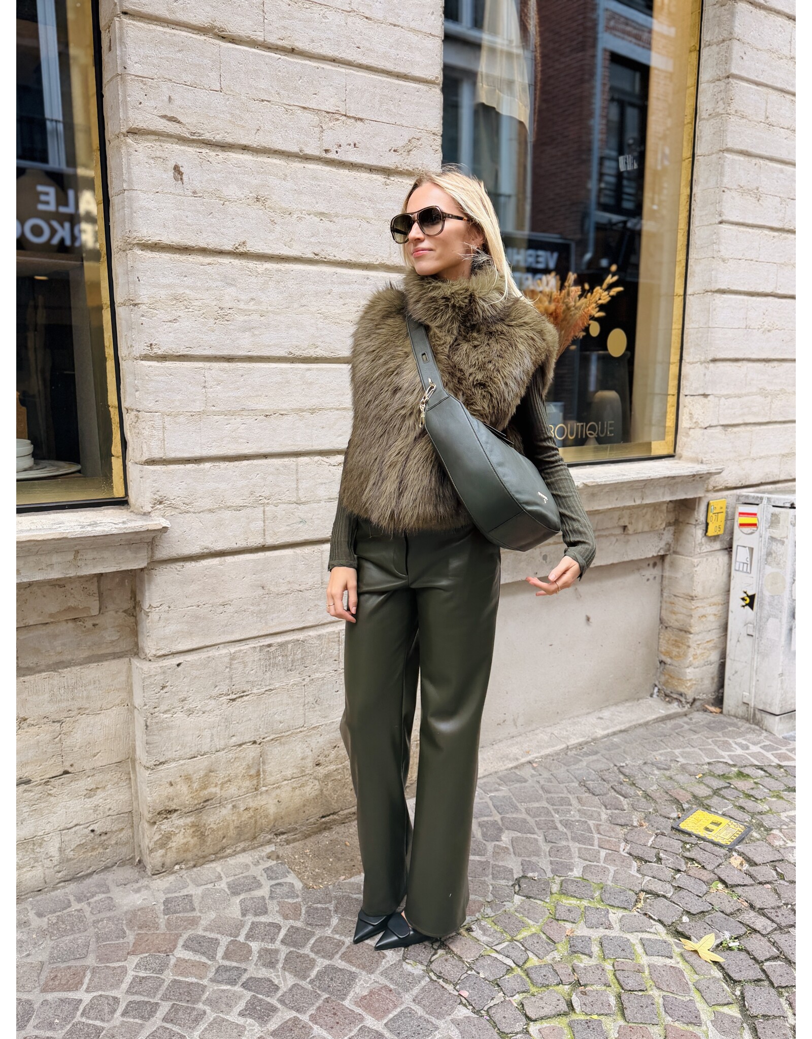 Patrizia Pepe Gilet P Pepe faux fur kaki + dons zwart