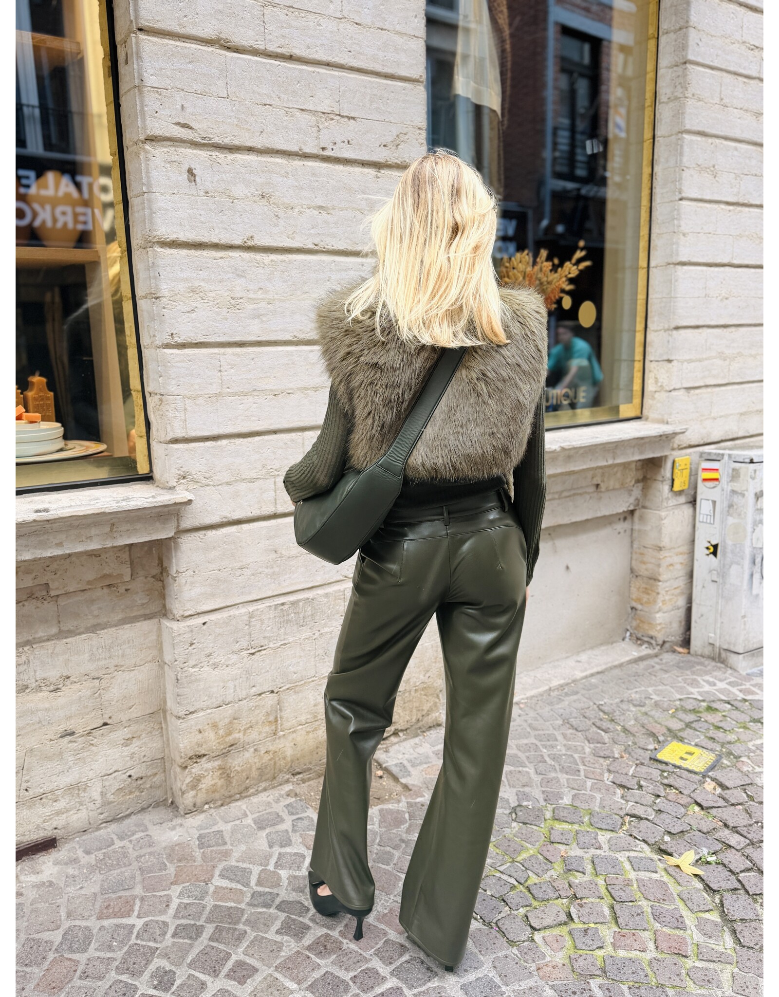 Patrizia Pepe Gilet P Pepe faux fur kaki + dons zwart