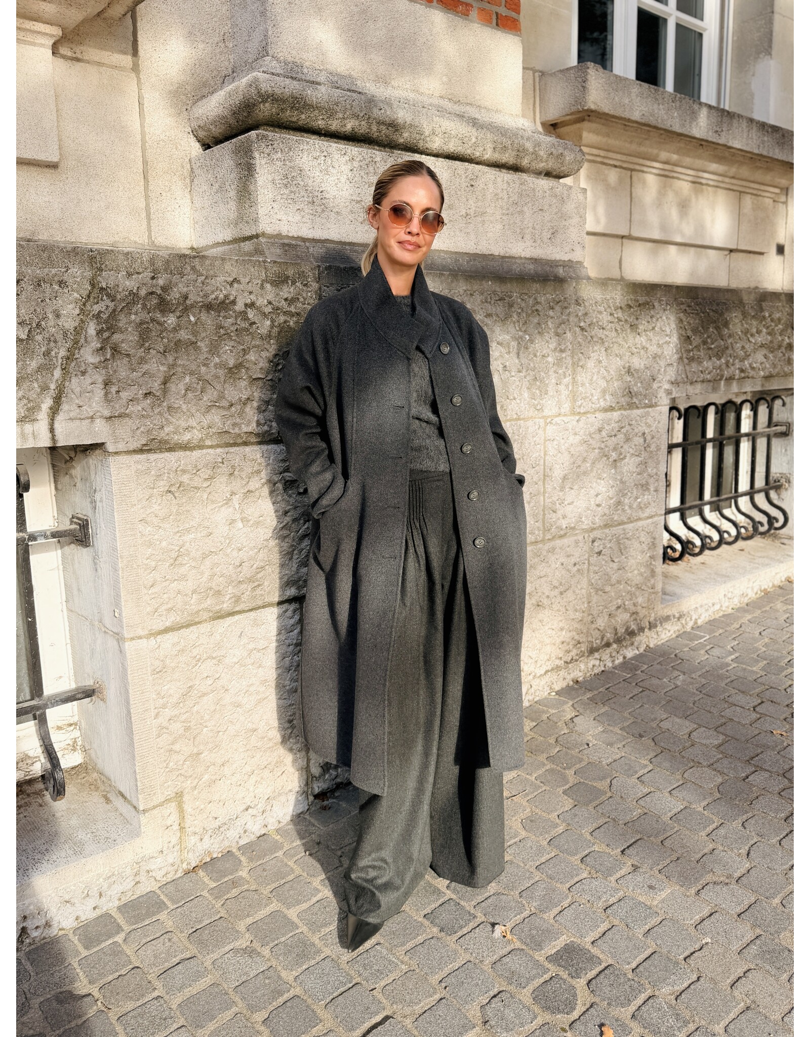 Emporio Armani Oversized mantel E Armani wol antraciet ( met riem )
