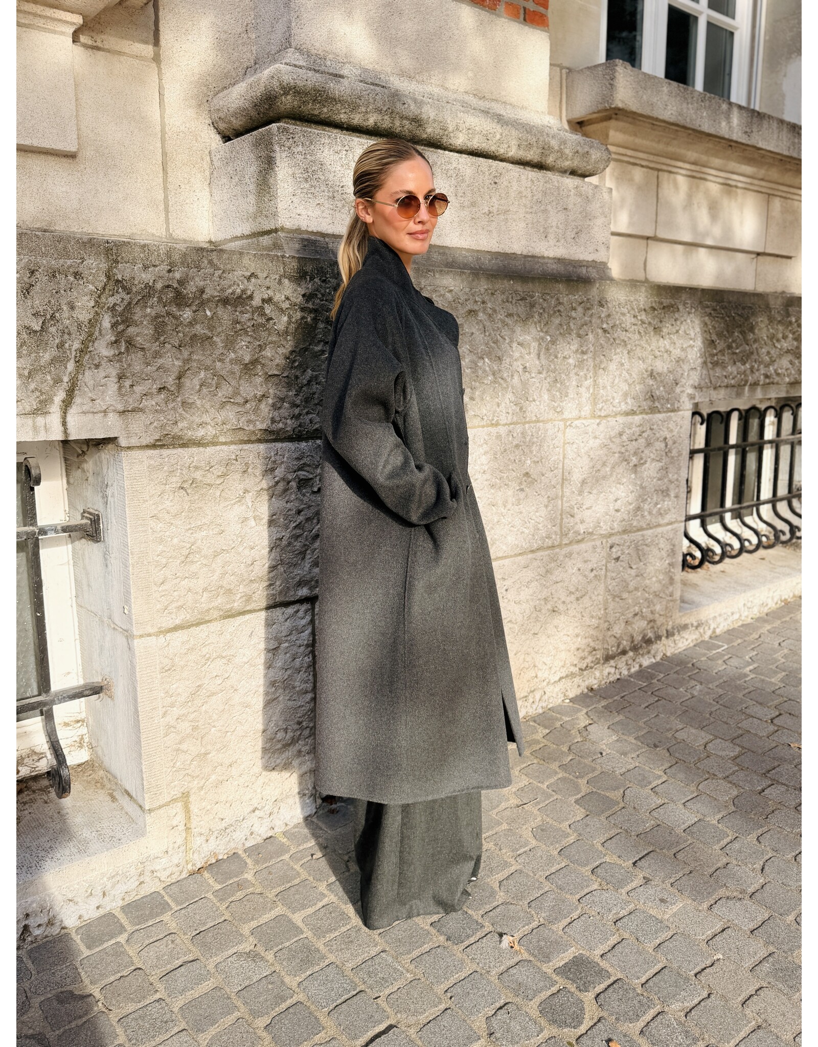 Emporio Armani Oversized mantel E Armani wol antraciet ( met riem )