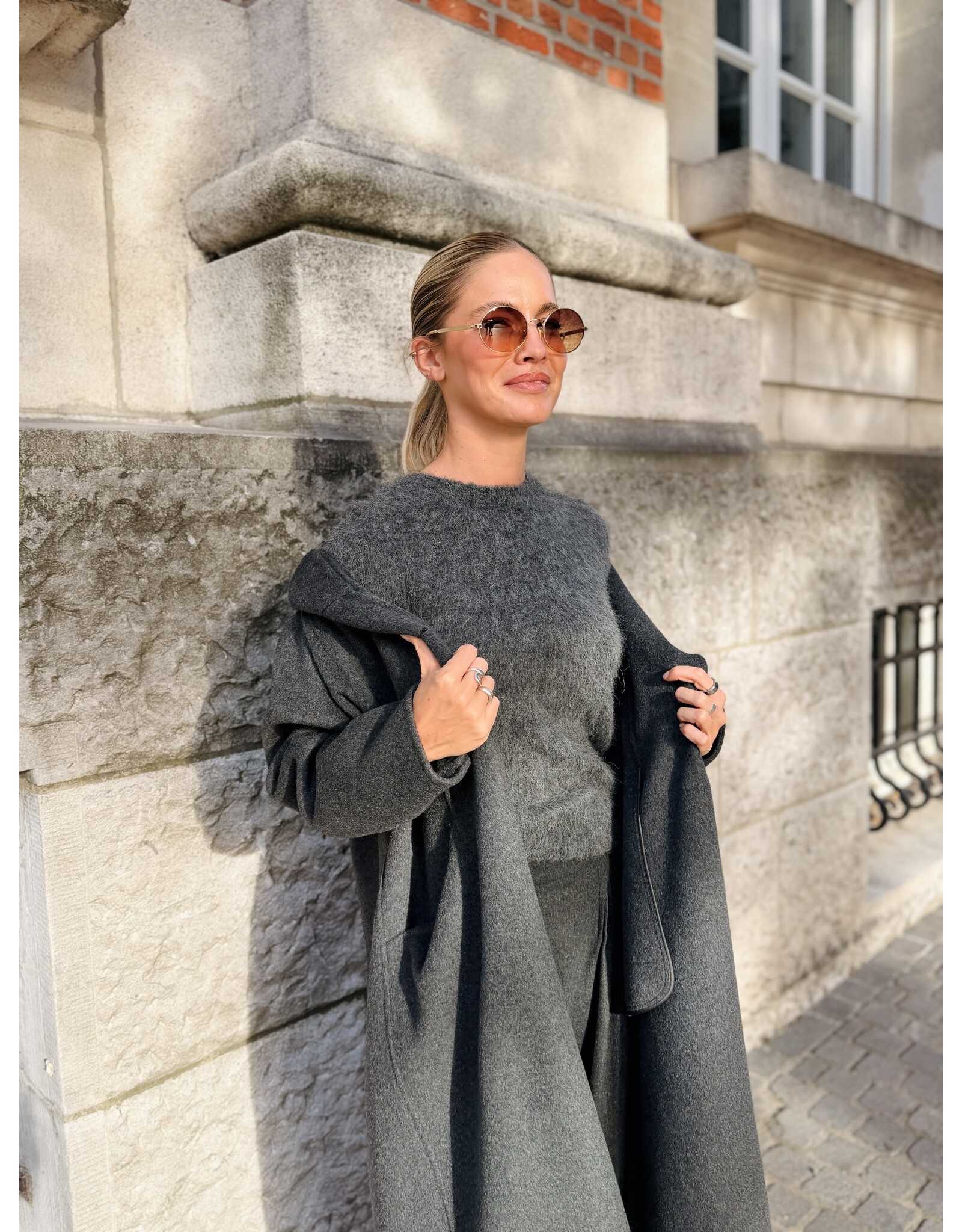 Emporio Armani Oversized mantel E Armani wol antraciet ( met riem )