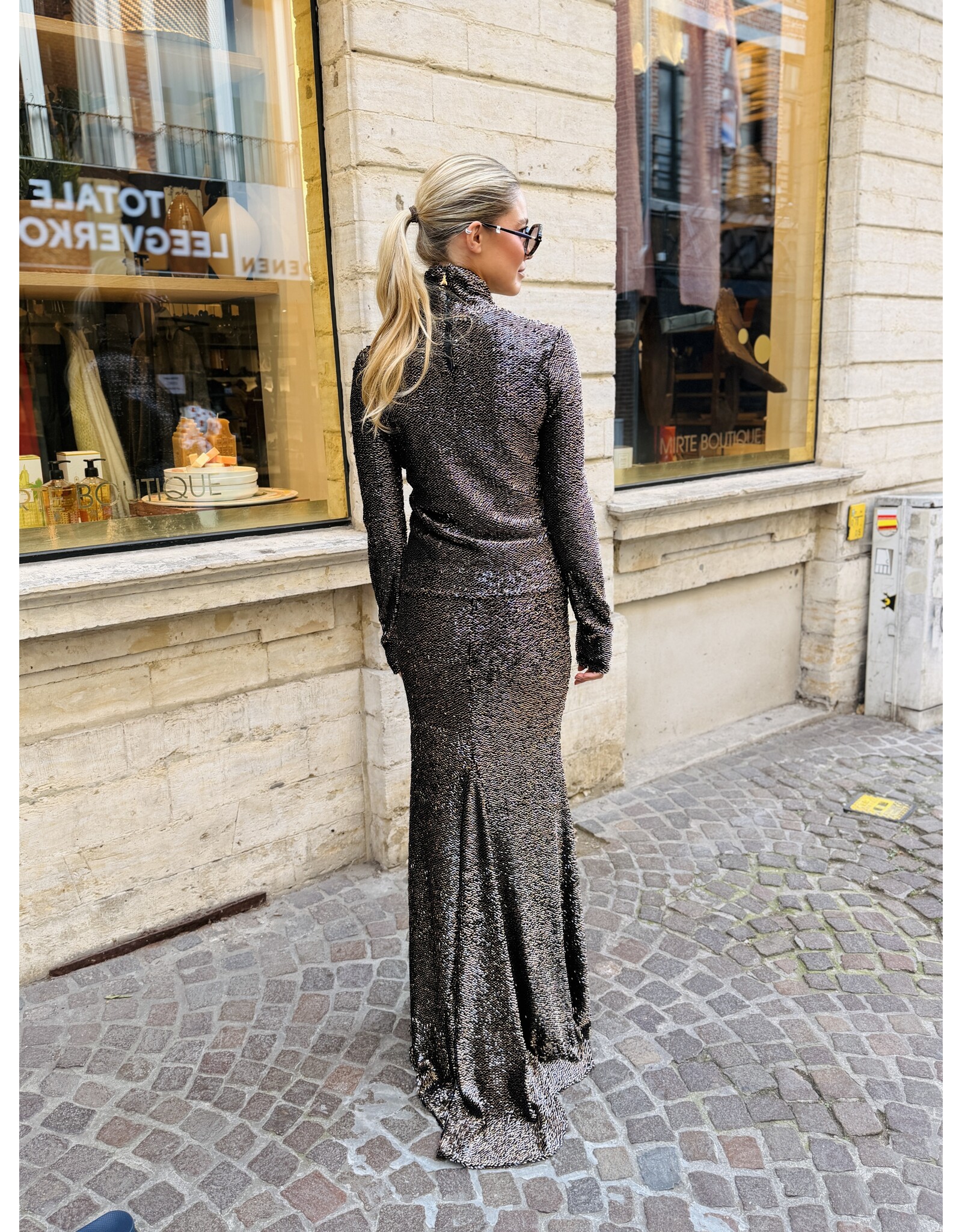 Patrizia Pepe Lange rok P Pepe sequins black/bronze