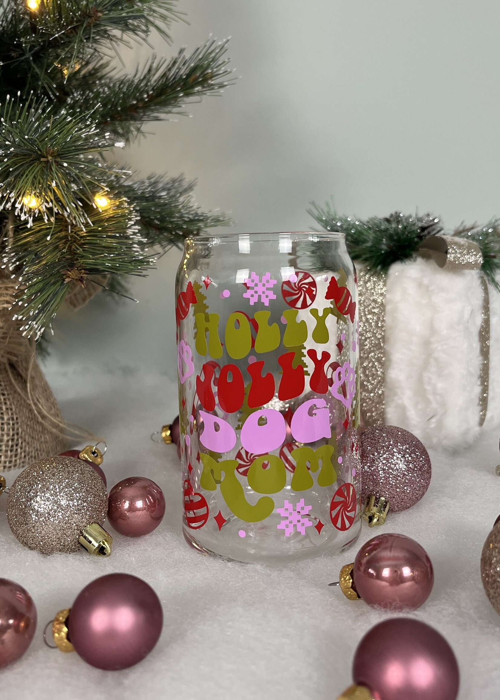 Holly Jolly dog mom glas