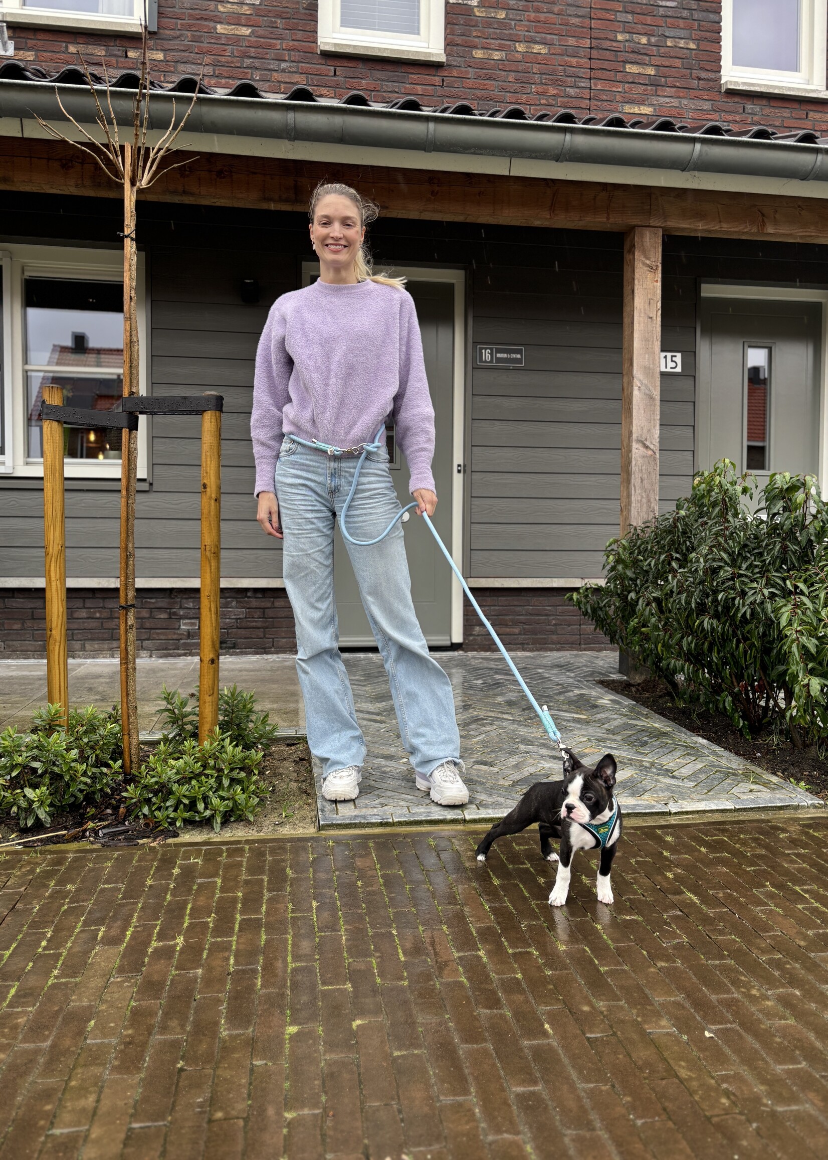 Baby blauwe honden riem handsfree