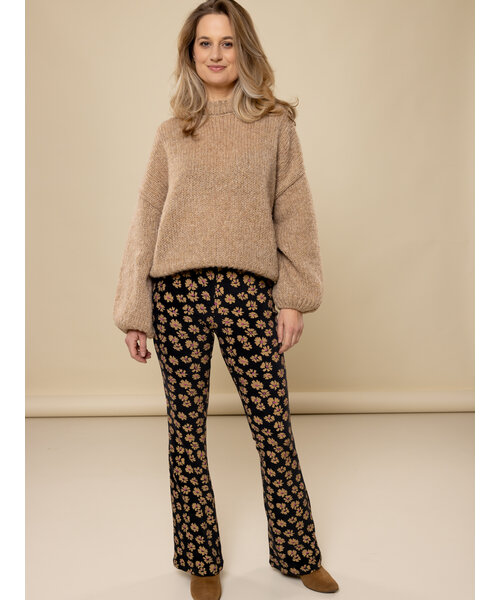 LXS the female concept LXS Velours flared pants Winter Flower Zwart