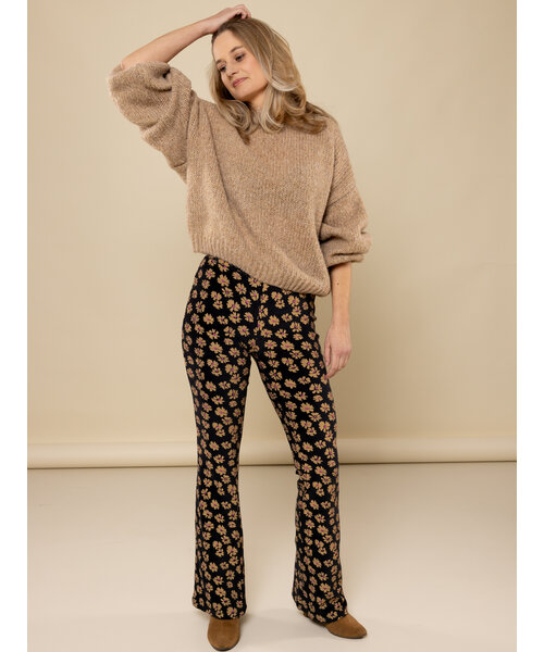 LXS the female concept LXS Velours flared pants Winter Flower Zwart