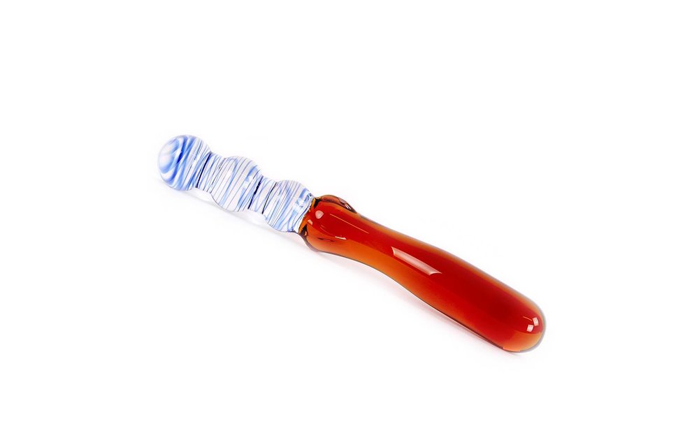 Glazen Dildo Blauw & Amber Curves 23,2 cm – Uniek & Speels